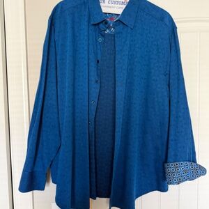 Robert Graham Men's Blue Jacquard Button Down Shirt - 2XL - Contrast Cuffs